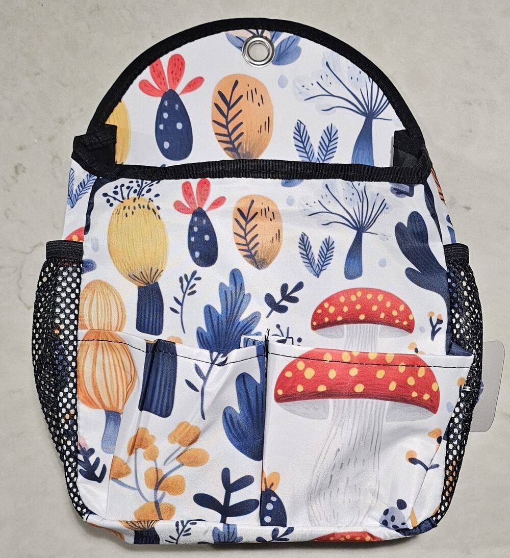 Bedside Storage Caddy Dorm Bed Organizer Mushroom Print Pockets Polyester New